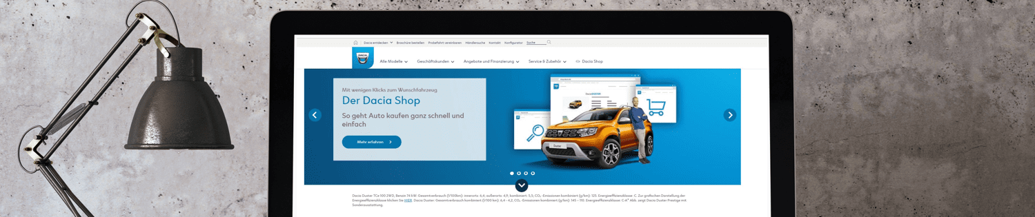 Le site Dacia Online shop sur un ordinateur